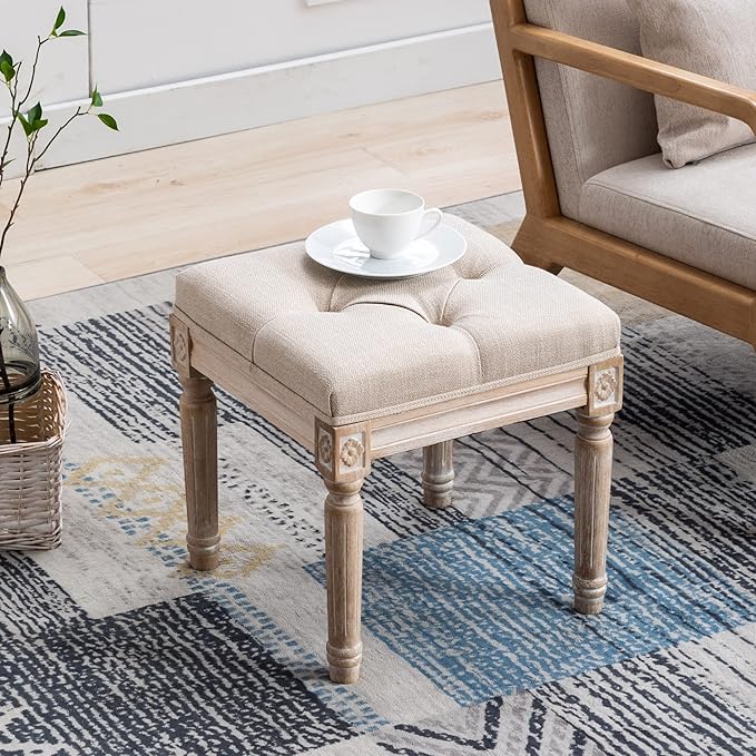 Upholstered Fabric Entryway Bench, Tufted Piano Bench for 2 People, Rubber Wood