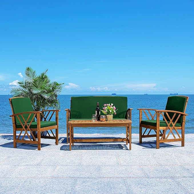 Outdoor Collection Fontana Natural/ Beige 4-Piece Conversation Patio Set with Cushions