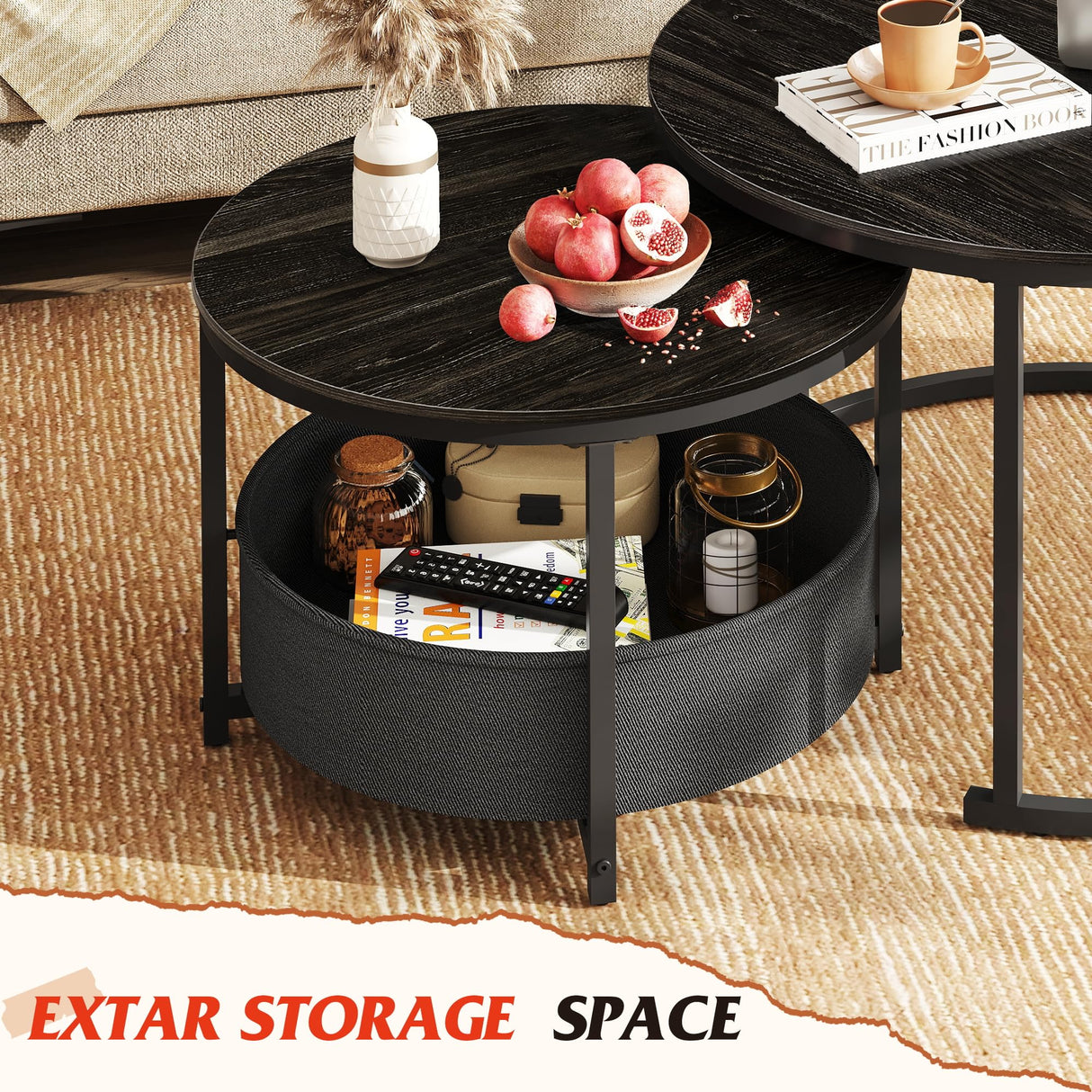 Round Coffee Table Set of 2, 31.5" and 23.6" Nesting Table for Living Room