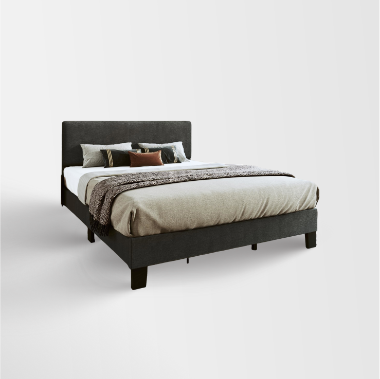 King Bed Frame with Adjustable Headboard Linen Fabric