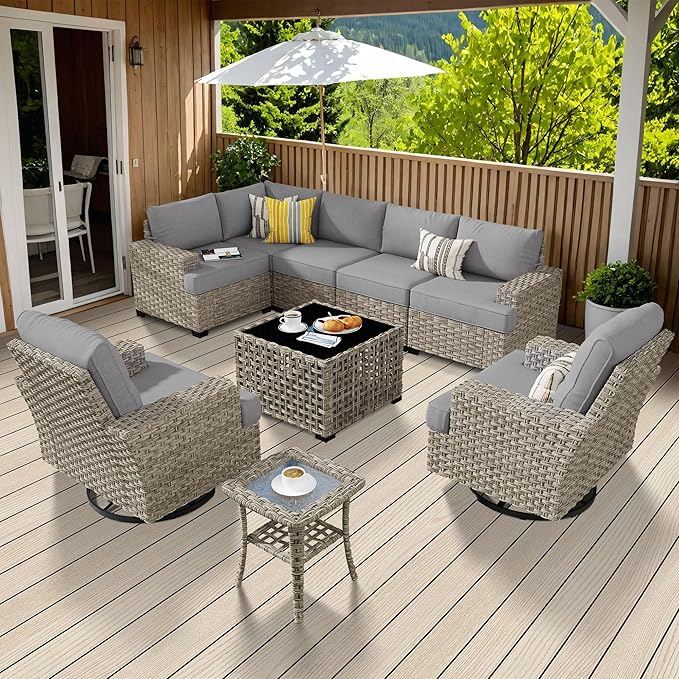 6 Pieces Patio Furniture Set, Outdoor Sectional Sofa Couch with Solar Coffee Table