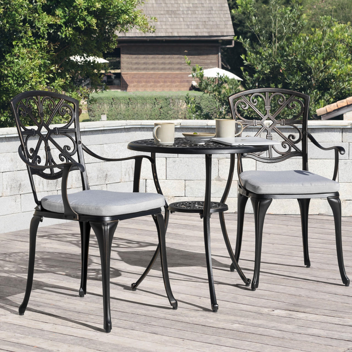 Bistro Set 3 Piece Outdoor All Weather Cast Aluminum Patio Bistro Set Patio Table and Chairs Set of 2