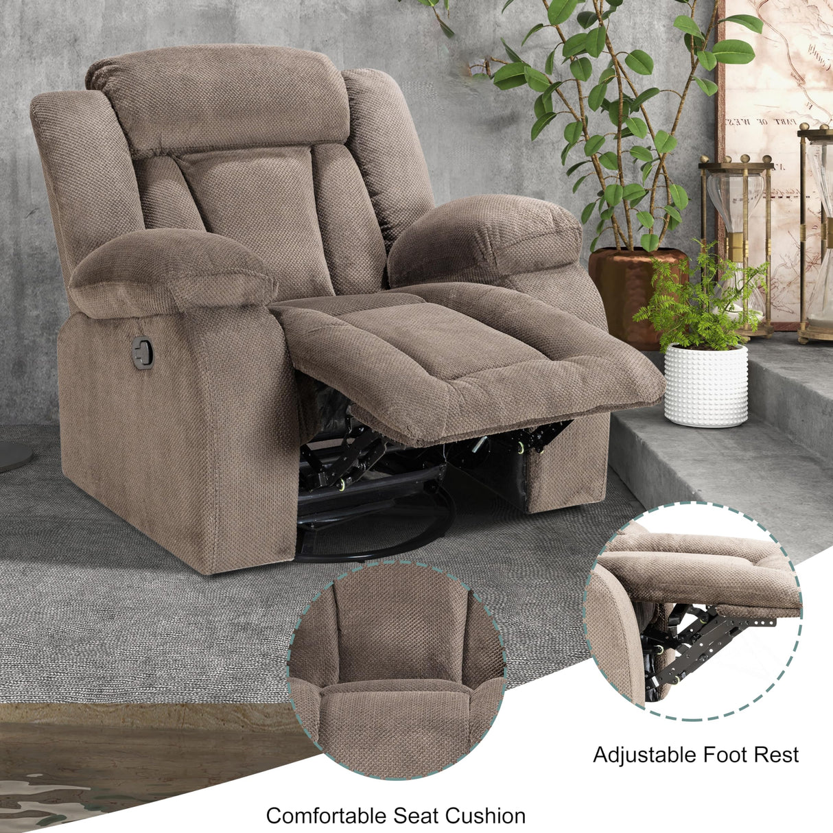 UltraComfort Manual Recliner Chair – Oversized Rocking Sofa with Swivel Base