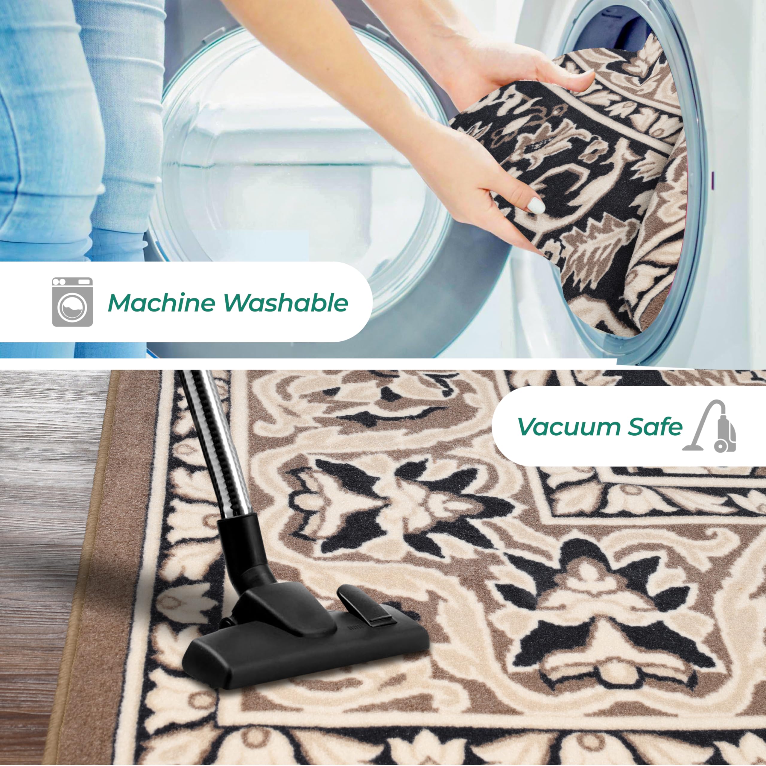 Superior Indoor Area Rug, Plush Carpet Cover, Traditional Oriental Medallion, Perfect for Hallway, Entryway, Living Room, Dining, Bedroom, Office, Kitchen, Glendale Collection, 10' x 14', Brown