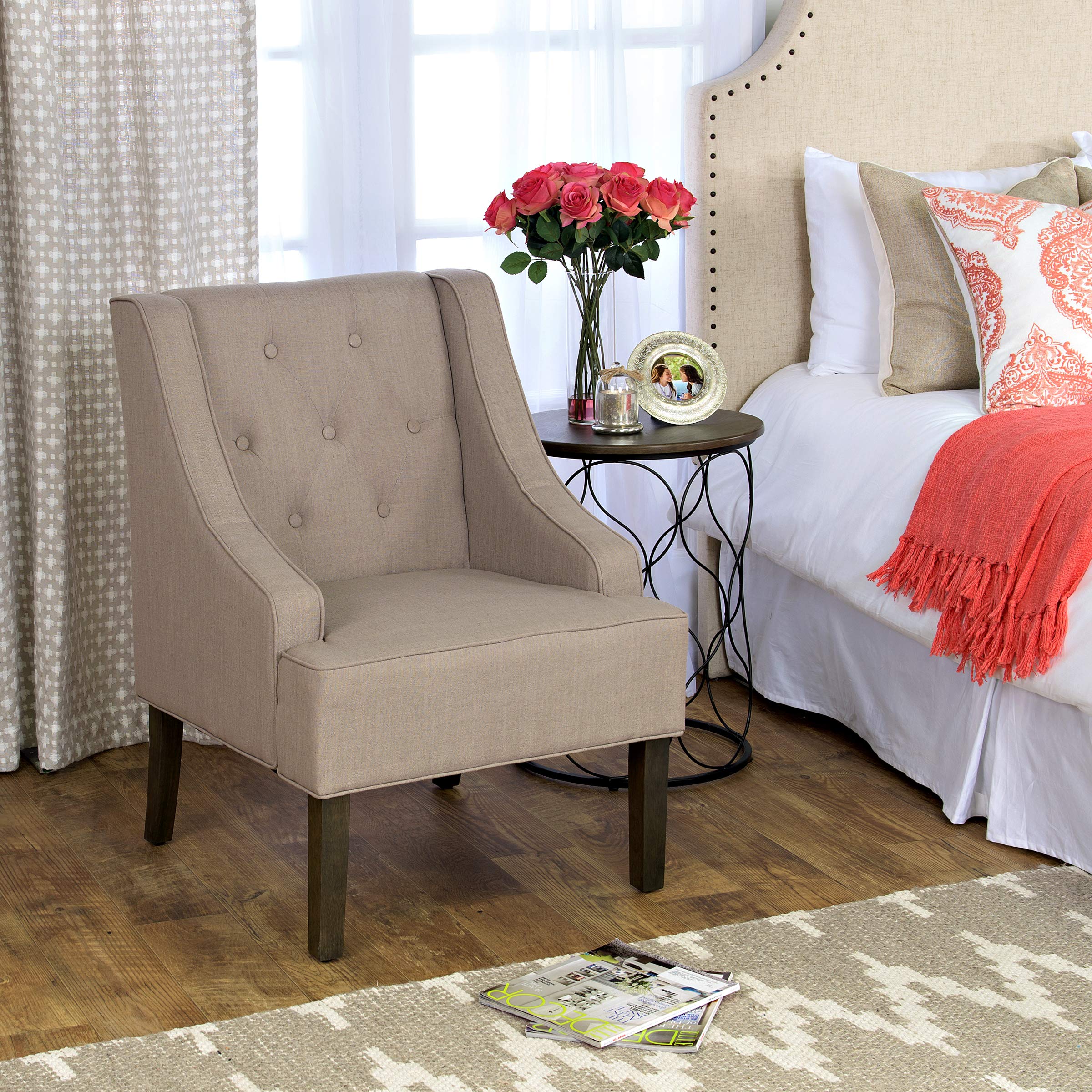 Home Decor | Upholstered Tufted Swoop Arm Accent Chair