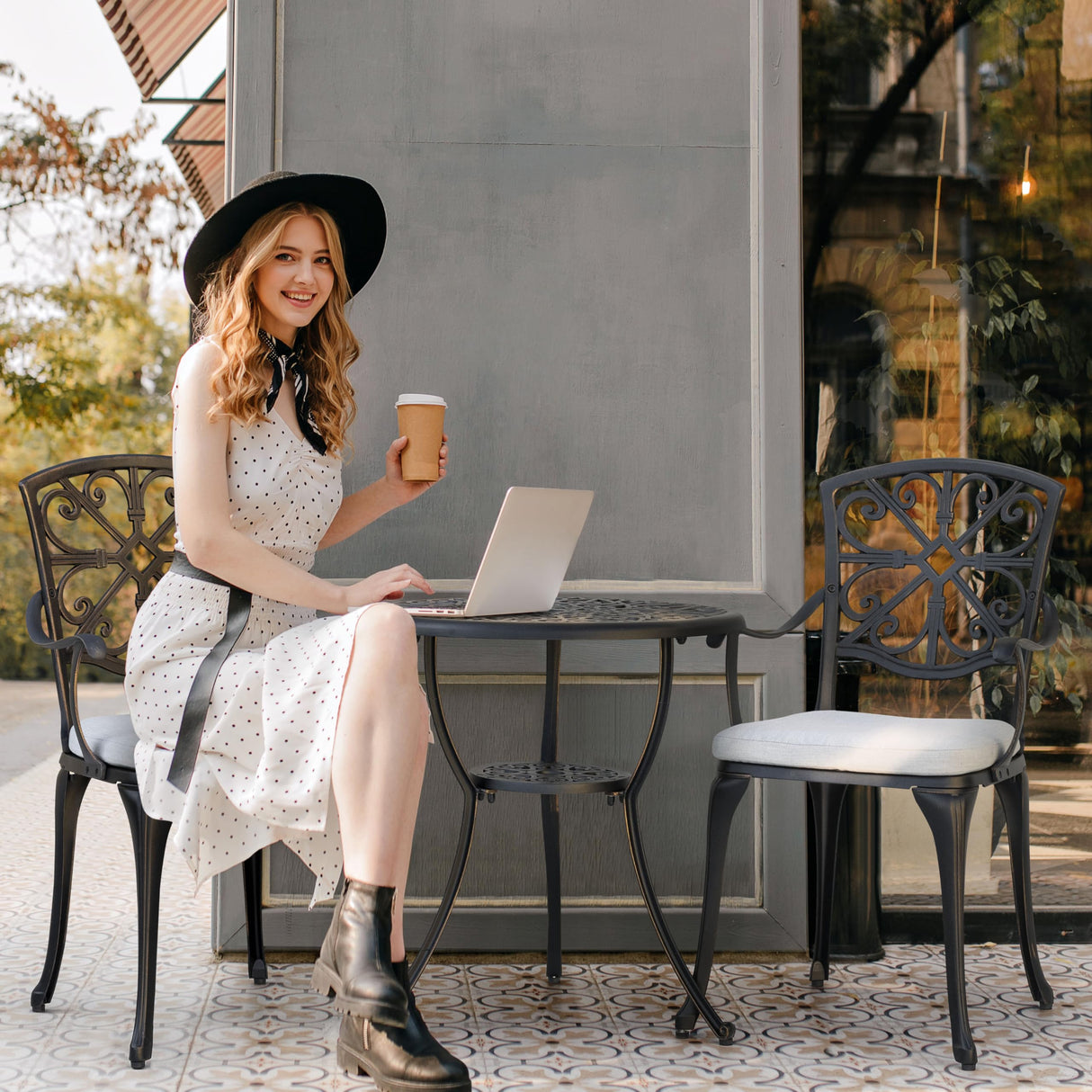 Bistro Set 3 Piece Outdoor All Weather Cast Aluminum Patio Bistro Set Patio Table and Chairs Set of 2