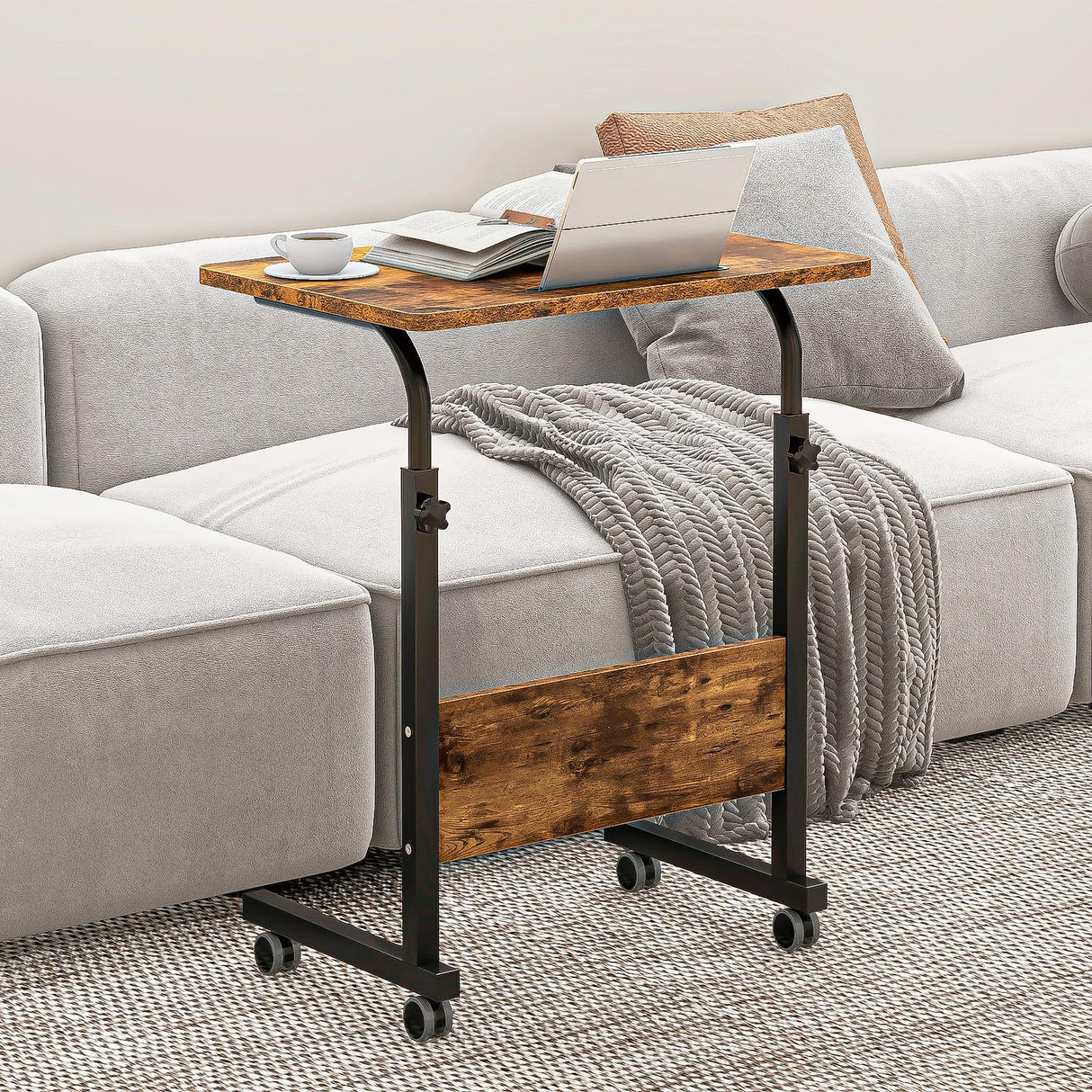 Rolling Laptop Desk Cart Height Adjustable, 23.6 inch Adjustable Mobile Bed Table