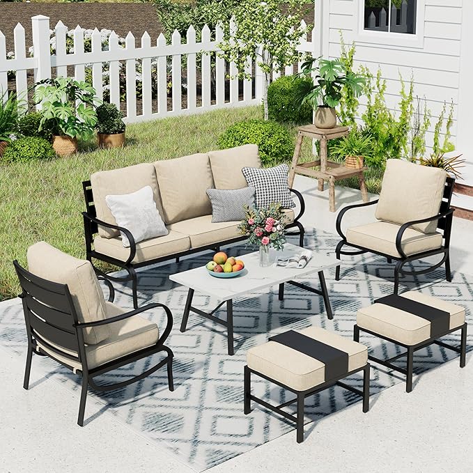 Patio Furniture Sets 5 Pcs Outdoor Metal Conversation Sets 5 Seats with 1 x 3-Seat Sofa