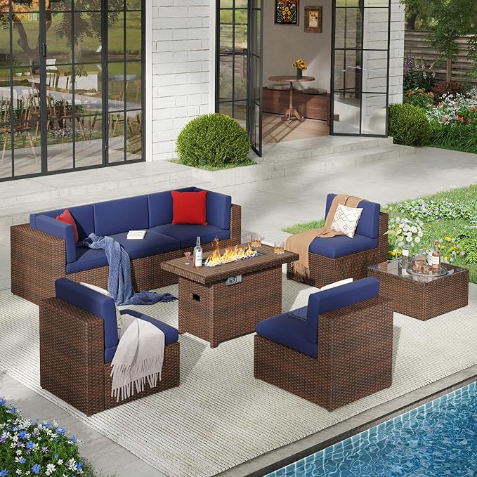 Patio Furniture Sets, 7 Pcs Outdoor Sectional Sofa with Coffee Table