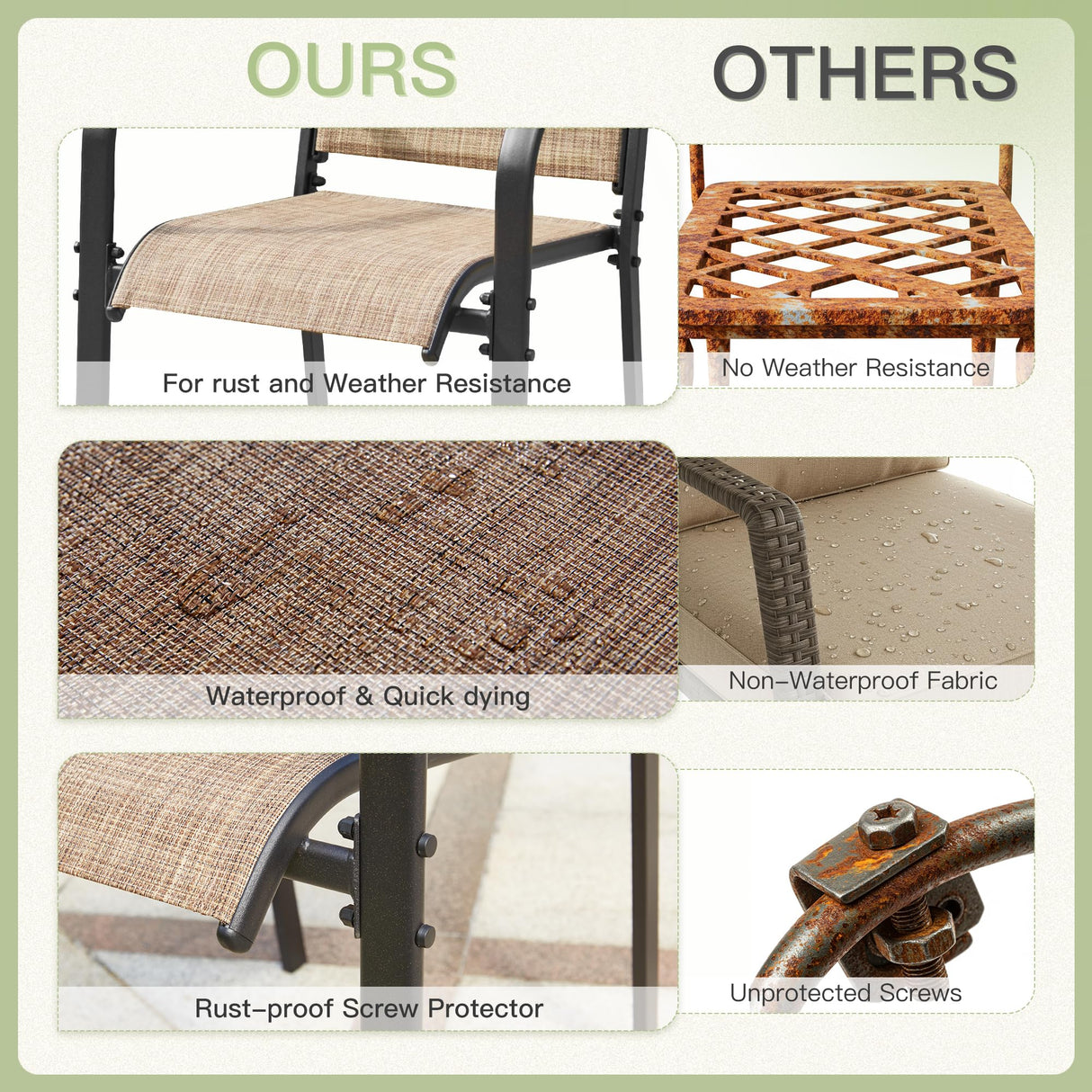 7-Piece Outdoor Patio Dining Set - 6 Stackable Texlin Sling Chairs & 63" Rustproof Steel Table, Weatherproof Low-Maintenance Furniture for Backyard/Balcony/Poolside, Includes 1.57"-1.97" Umbrella Hole