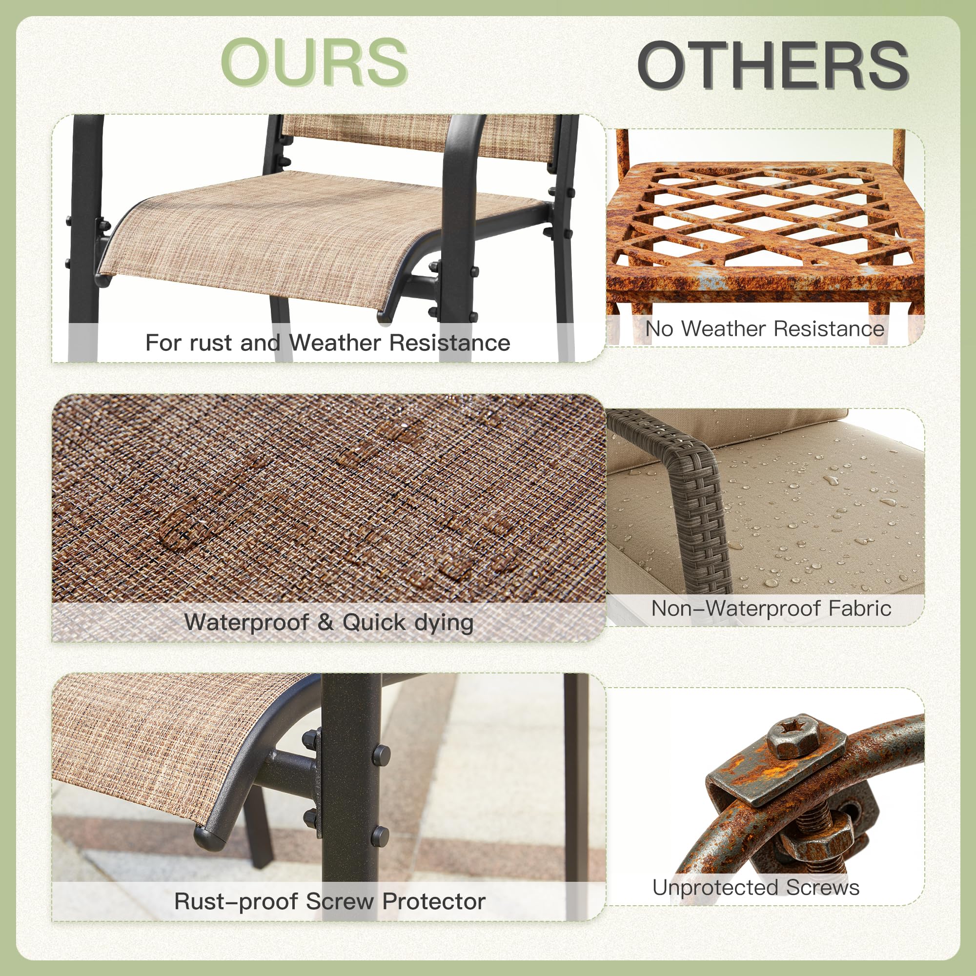 7-Piece Outdoor Patio Dining Set - 6 Stackable Texlin Sling Chairs & 63" Rustproof Steel Table, Weatherproof Low-Maintenance Furniture for Backyard/Balcony/Poolside, Includes 1.57"-1.97" Umbrella Hole