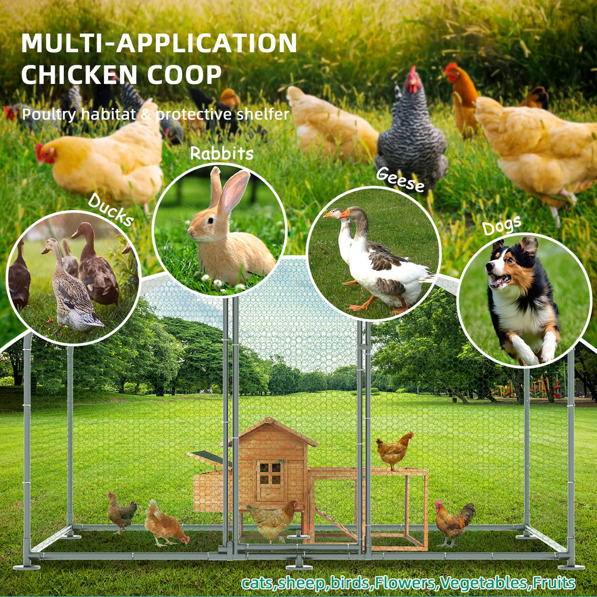 Walk-In Chicken Coop with Roof Cover – Secure Outdoor Run for Chickens, Ducks & Rabbits