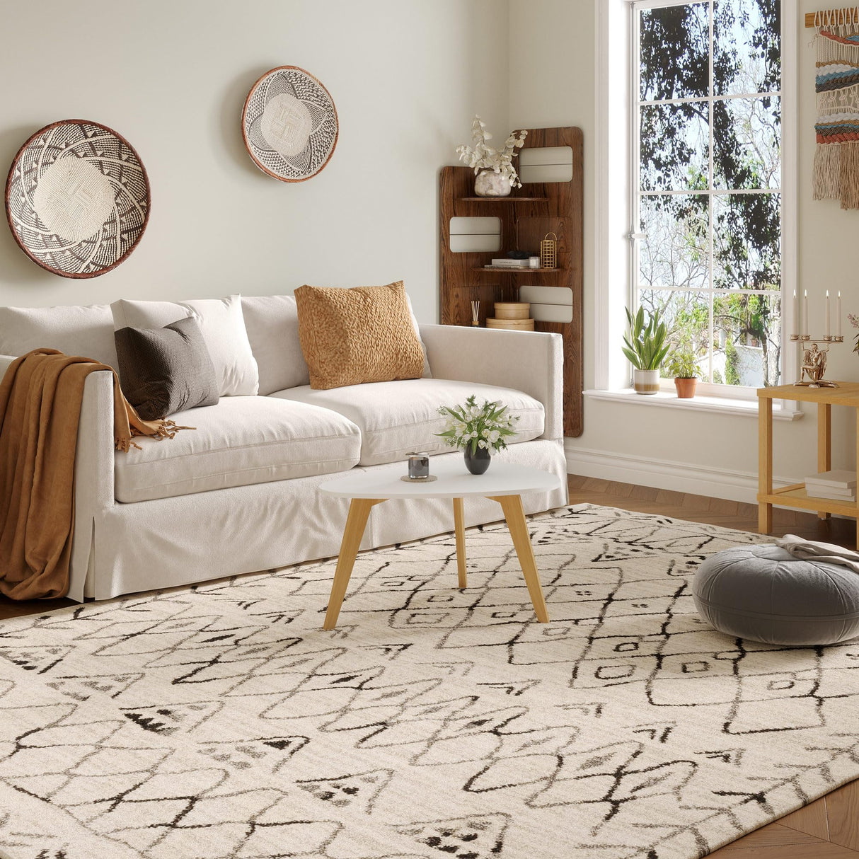 Small Oval Coffee Table,31.5" White Leaf-Shaped Center Table