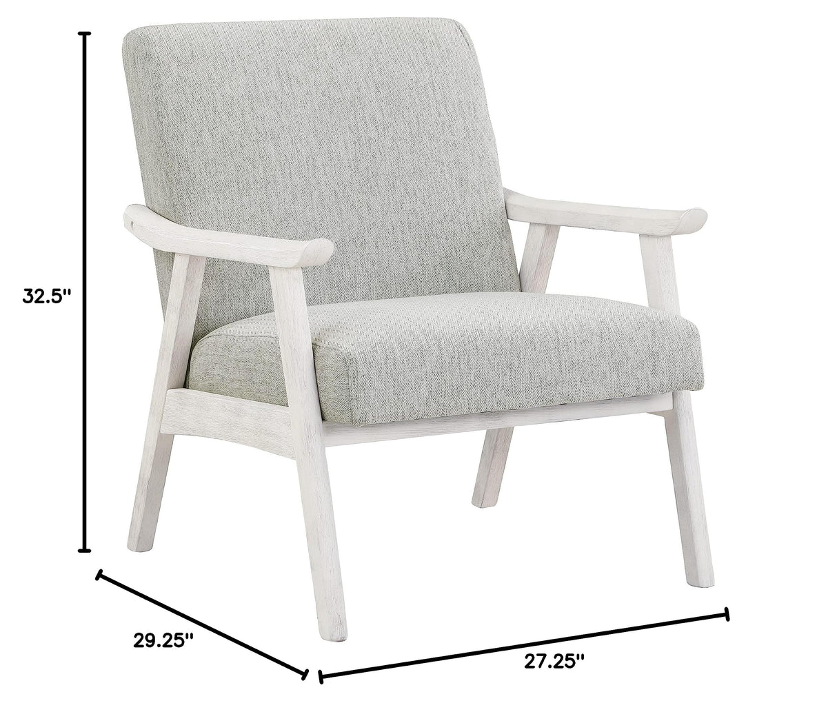 Home Furnishings Weldon Mid-Century Modern Armchair, Smoke Fabric with Antique White Finished Frame