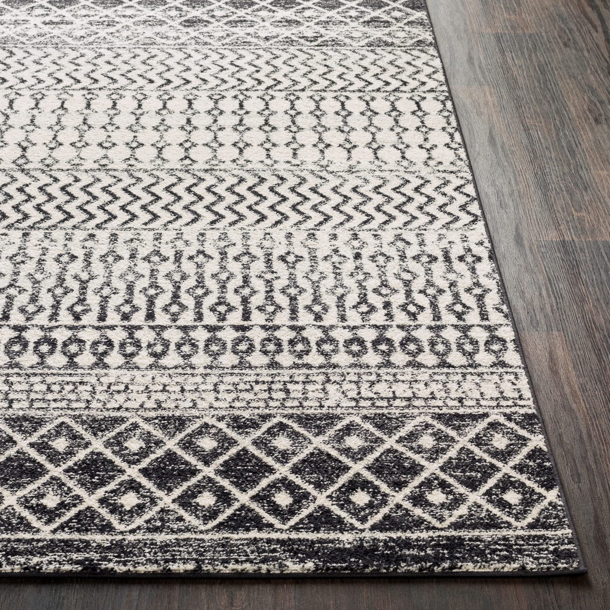 Chester Boho Moroccan Area Rug,6'7" x 9',Black