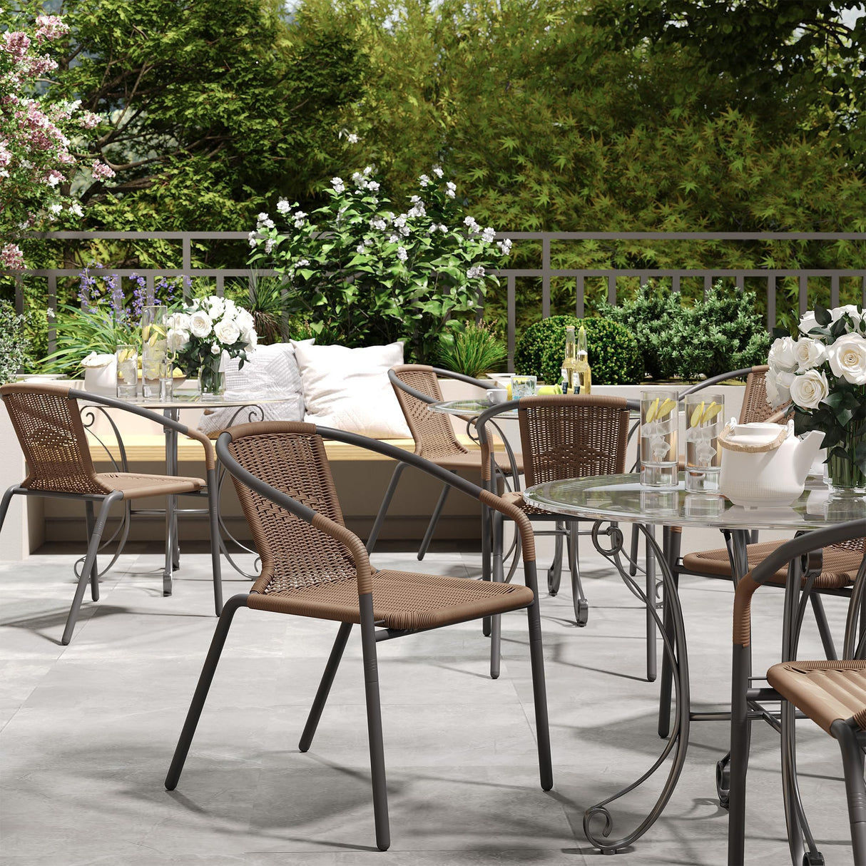 Rattan Patio Dining Chairs Set of 4, Wicker Stackable Outdoor Chairs