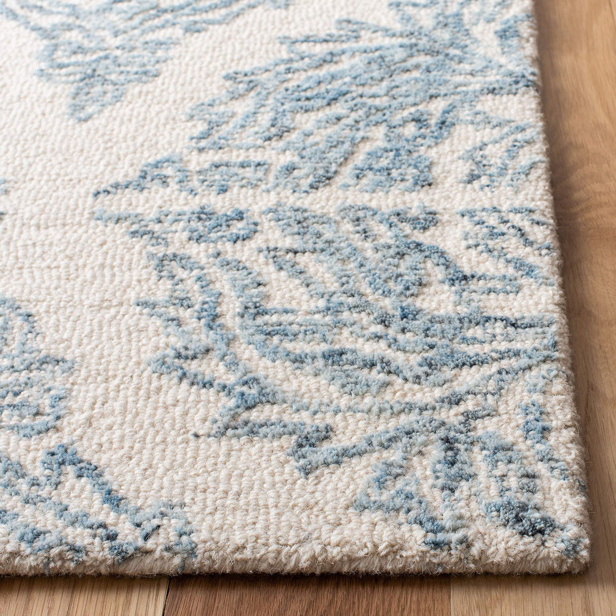 Abstract Collection Area Rug - 8' Square, Ivory & Blue, Handmade Wool
