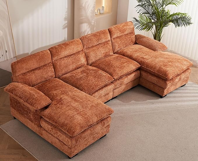 PlushNest 111.8" U-Shaped Cloud Sofa – Chenille Upholstery