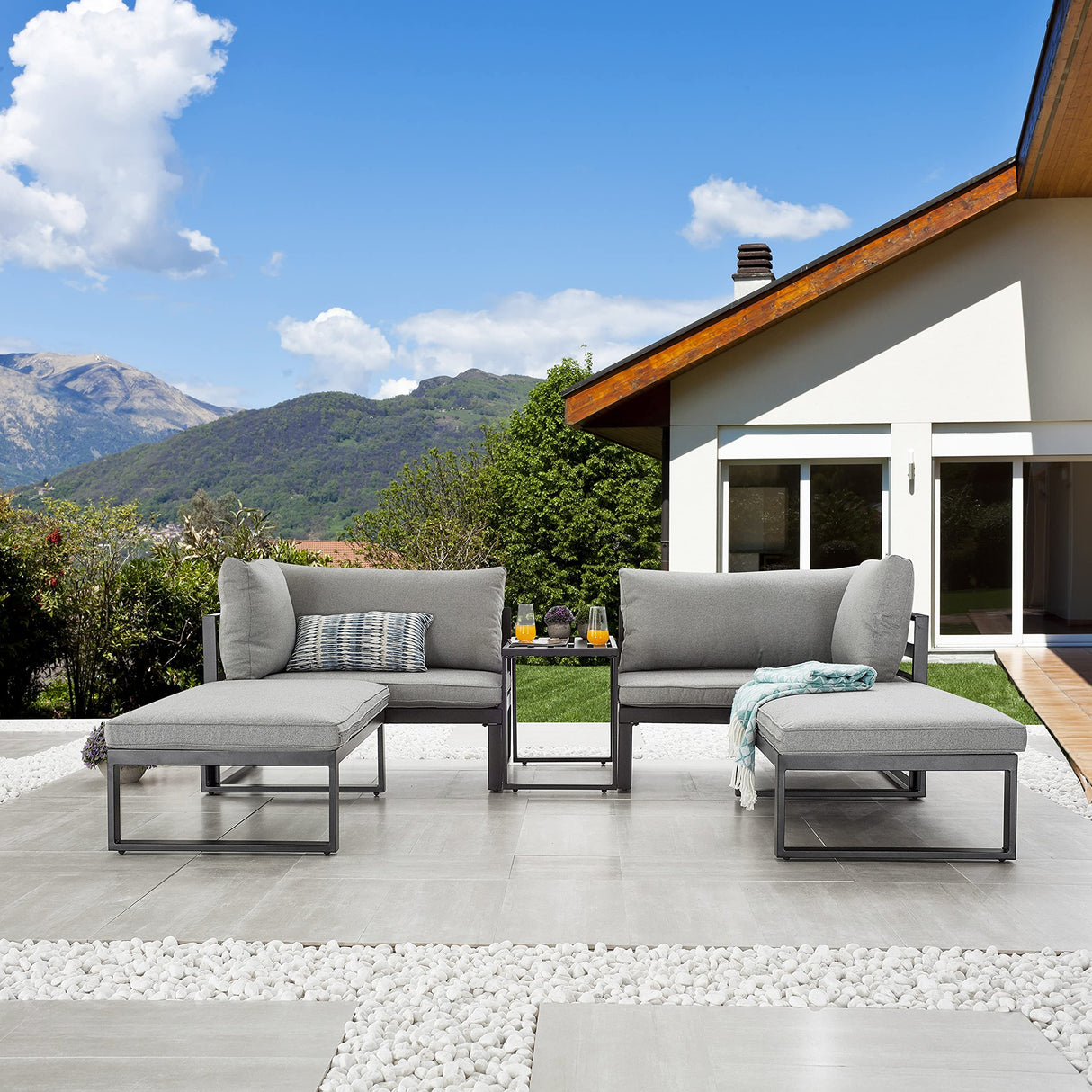 5 Pieces Lounge Chair Set Outdoor Sectional Patio Furniture Conversation Sofa Set