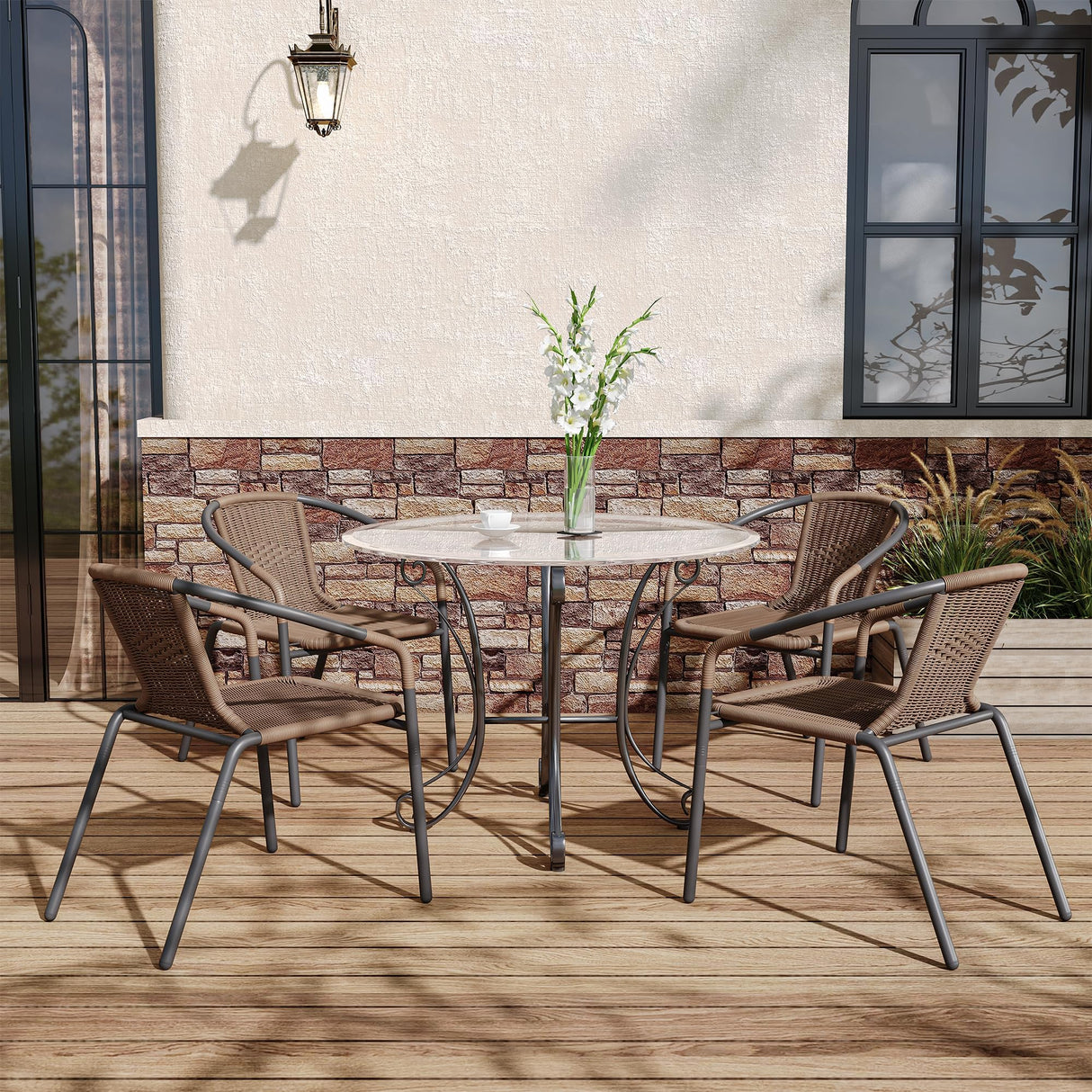 Rattan Patio Dining Chairs Set of 4, Wicker Stackable Outdoor Chairs