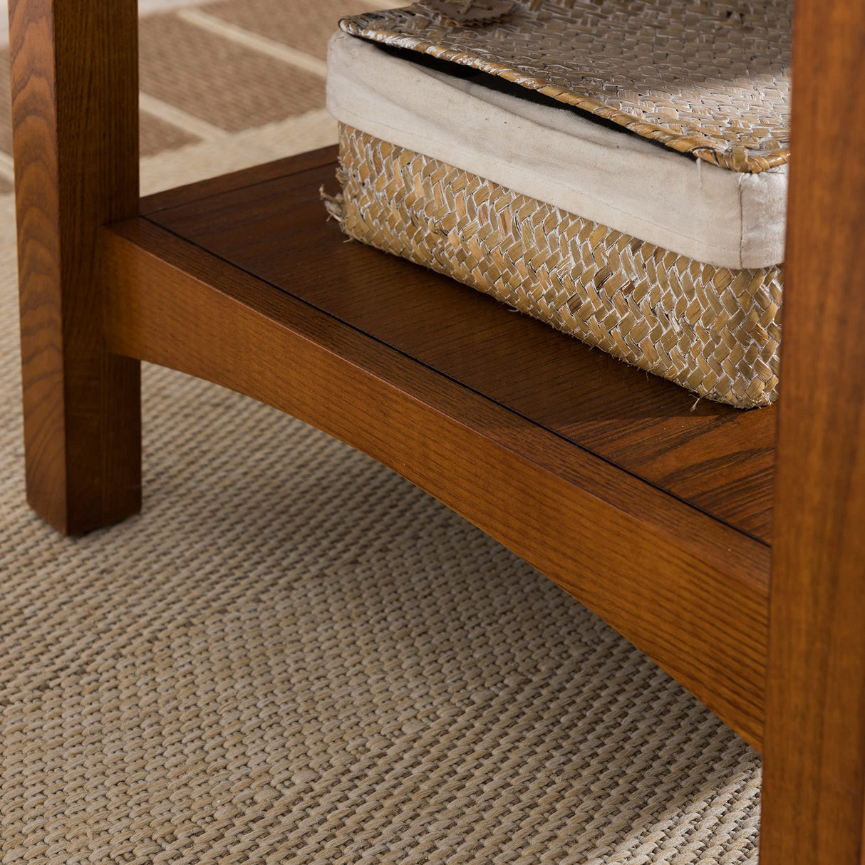 10055-RS Mission Coffee Table for Living Room, Two Drawers and Shelf