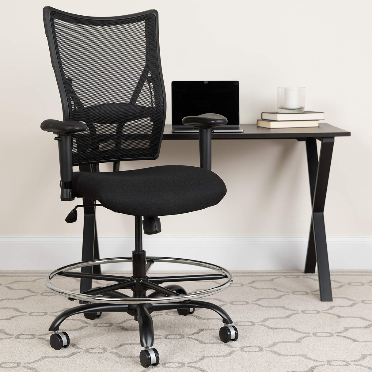 Series Big & Tall 400 lb. Rated Black Mesh Ergonomic Drafting Chair with Adjustable Arms