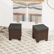 2 Pieces Outdoor Patio Ottomans, All Weather Wicker Outdoor Footstools