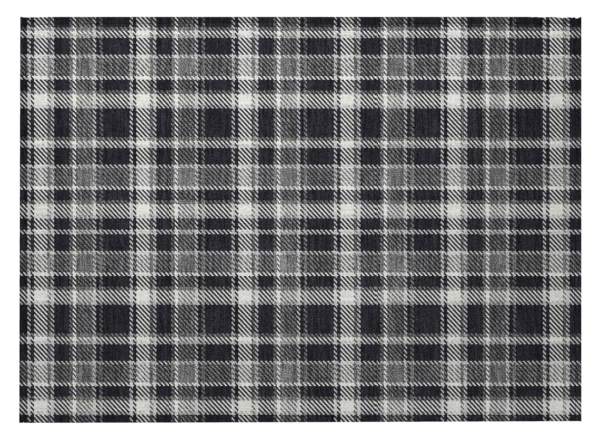 2' X 3' Black Gray and White Plaid Washable Non Skid Indoor Outdoor Area Rug