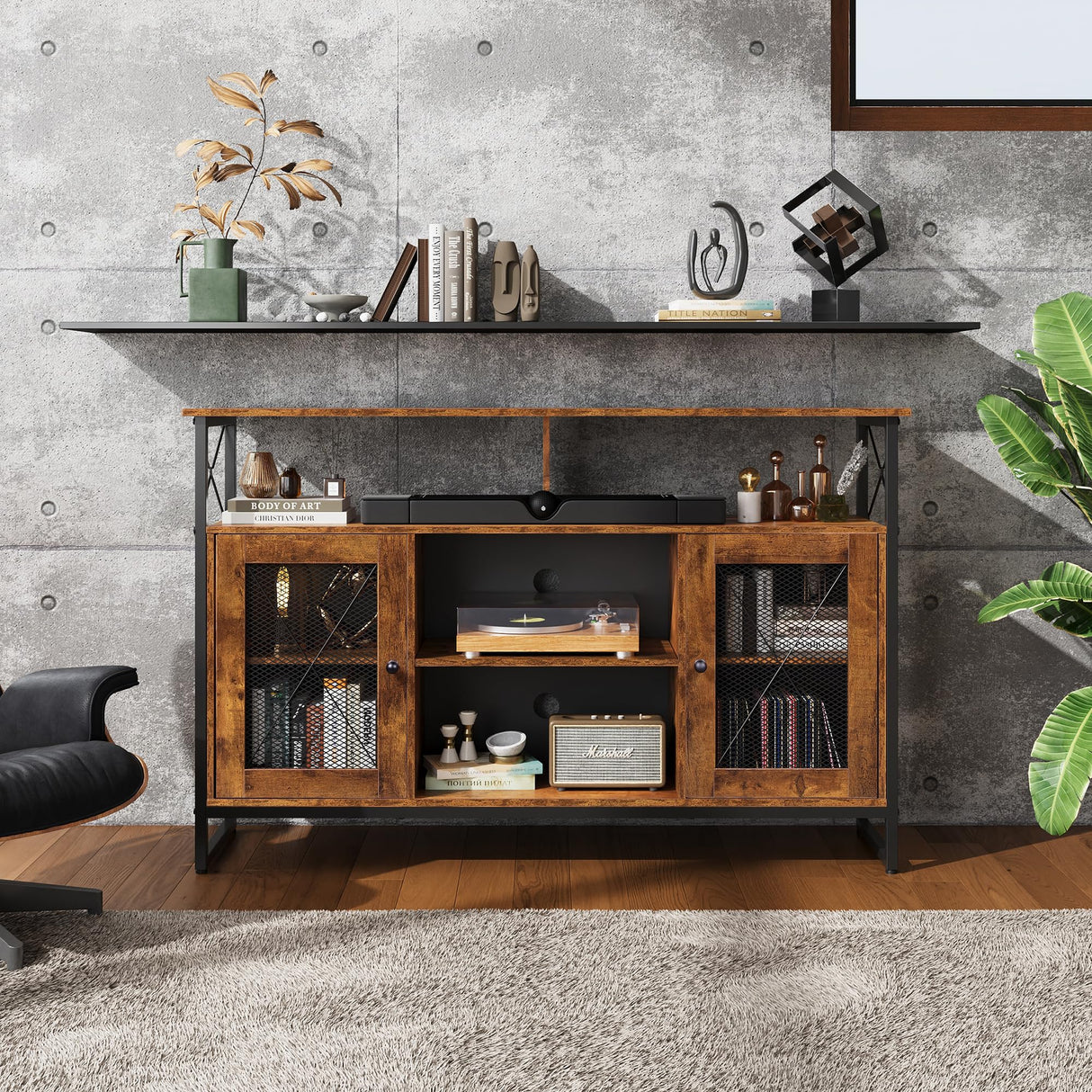 TV Stand 55 inch TV,Tall Entertainment Center with Storage, Farmhouse Industrial