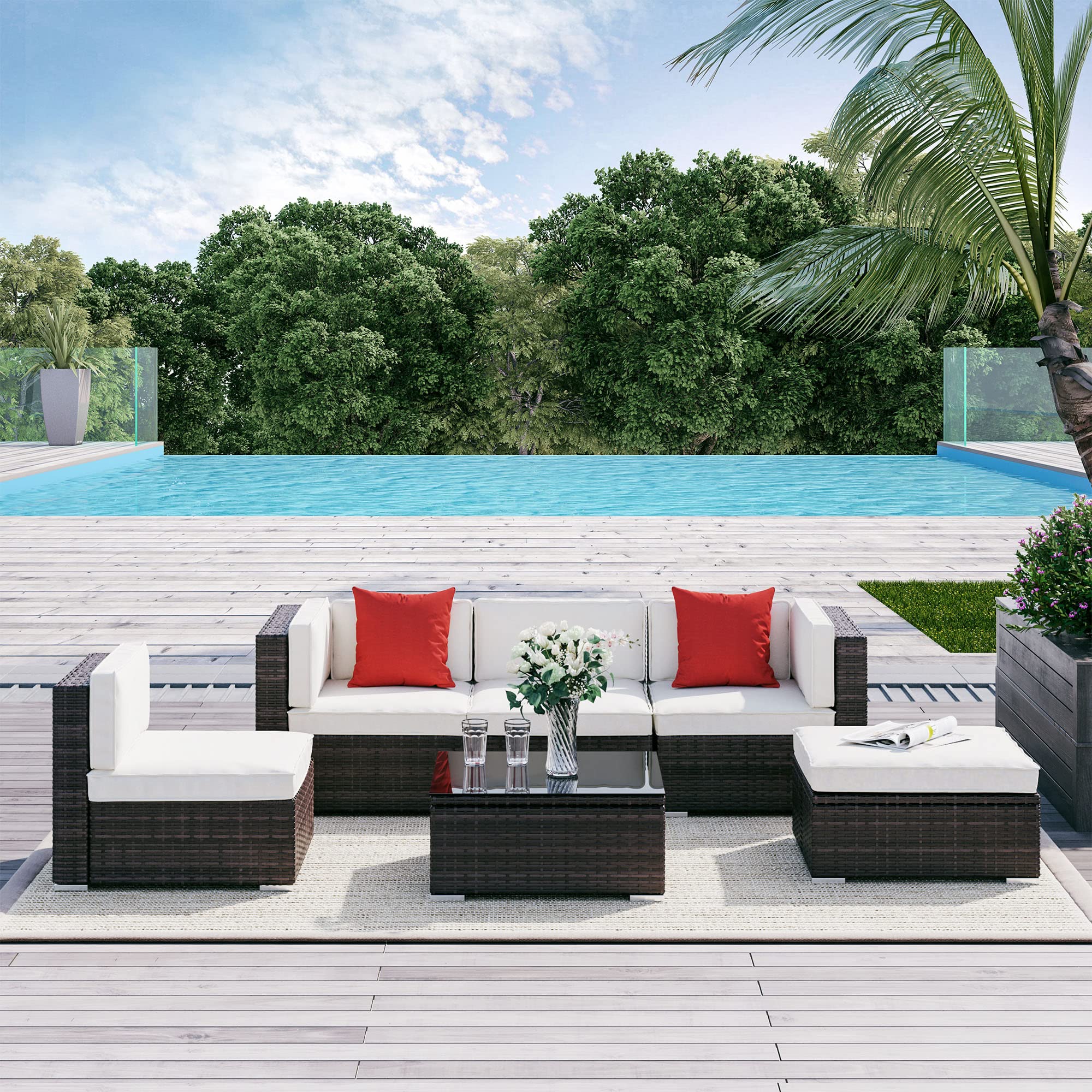 Outdoor Wicker Conversation Set All Weather PE Rattan Sectional