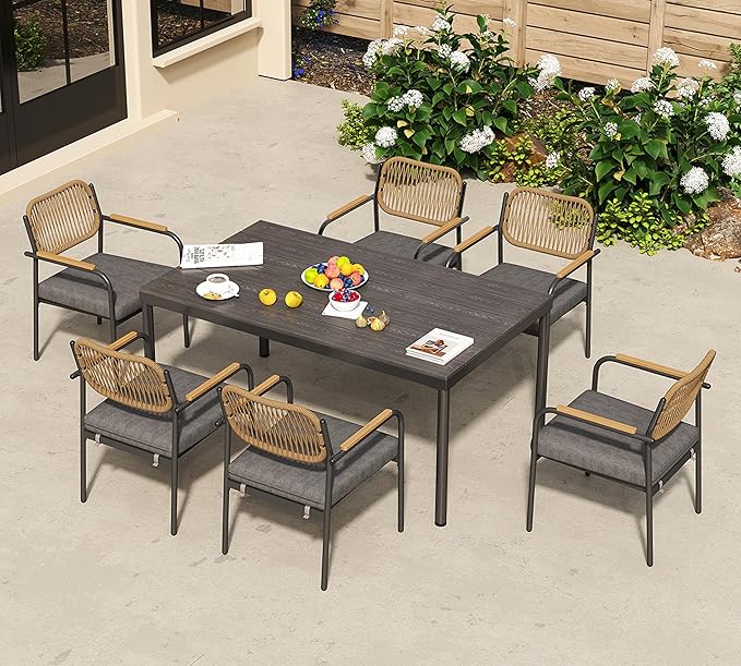 Wicker Outdoor Dining Set for 4, Upholstered 5 Piece Patio Dining Set with Armrests