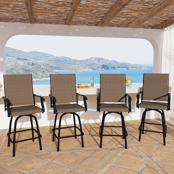 Outdoor Bar Stools Set of 4, Patio Bar Height Sling Chairs