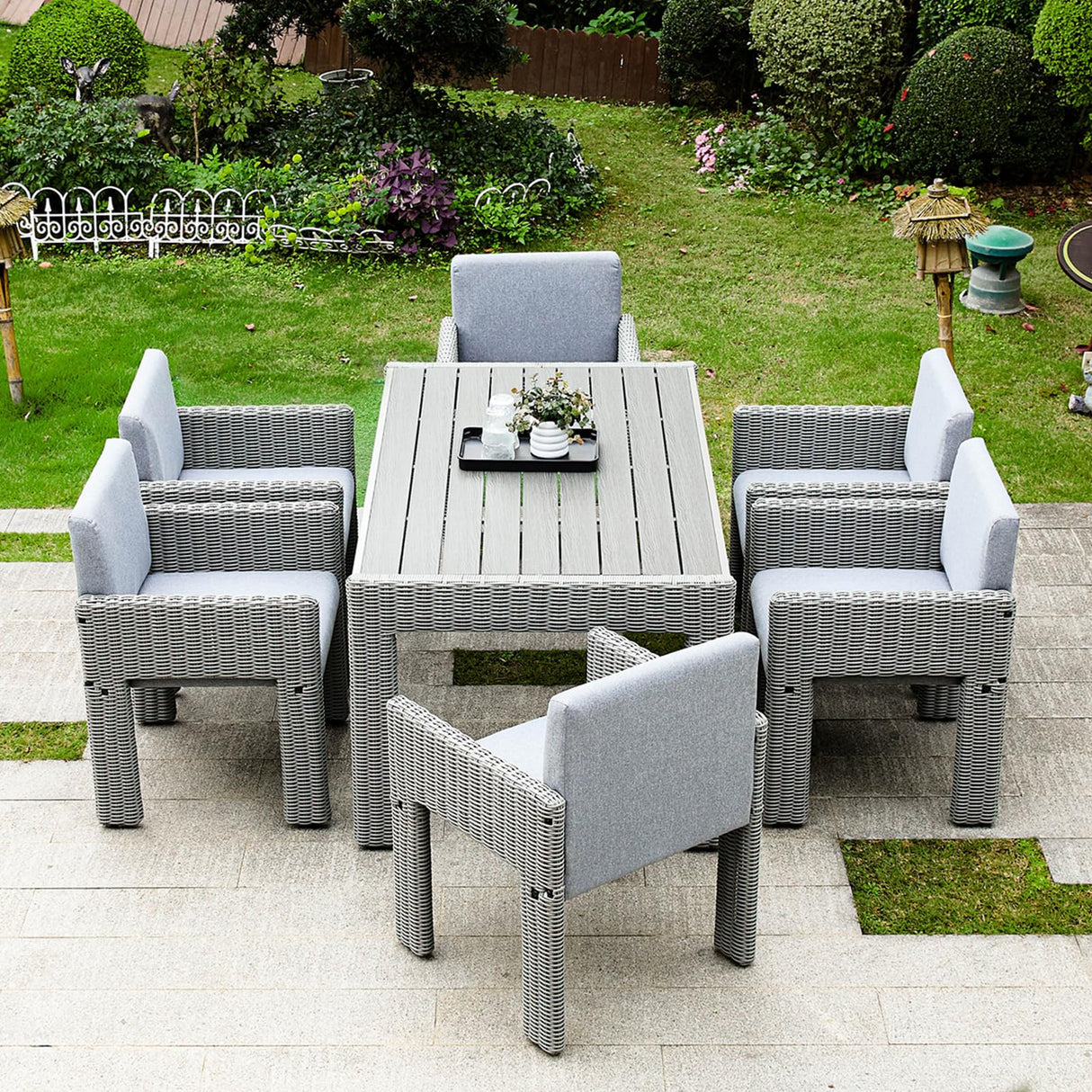 Patio Dining Chair Set of 6, Wicker Patio Dining Chairs with Armrest