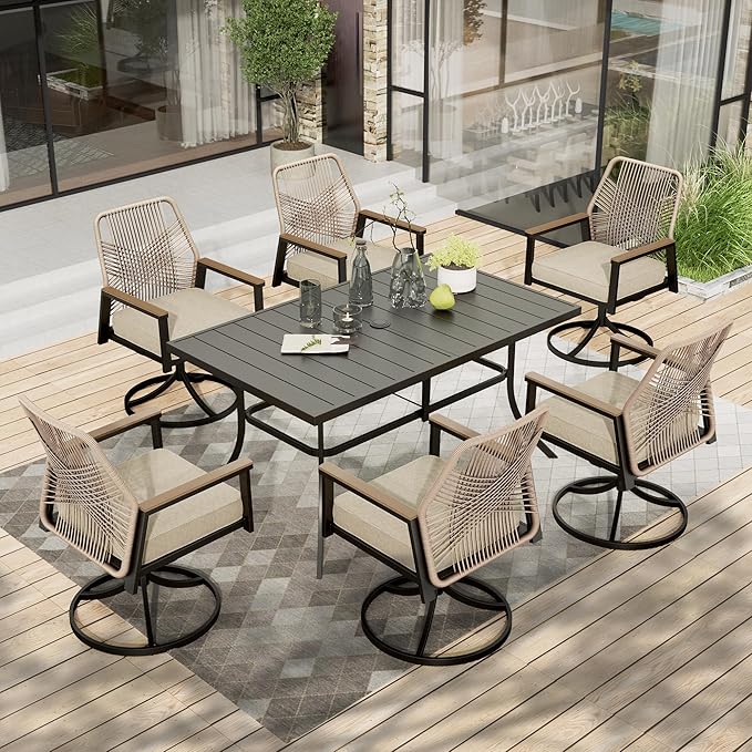 7 Pieces Patio Table and Chairs Set, Outdoor Dining Set for 7, Patio Dining Set