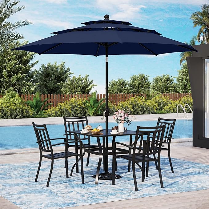 7 Pieces Patio Dining Set with 13ft Double-Sided Umbrella
