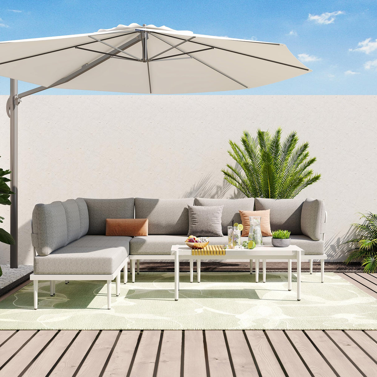 7 Pieces Metal Patio Furniture Set, Outdoor Sectional Sofa w/6 Inch Olefin Cushion and Coffee Table