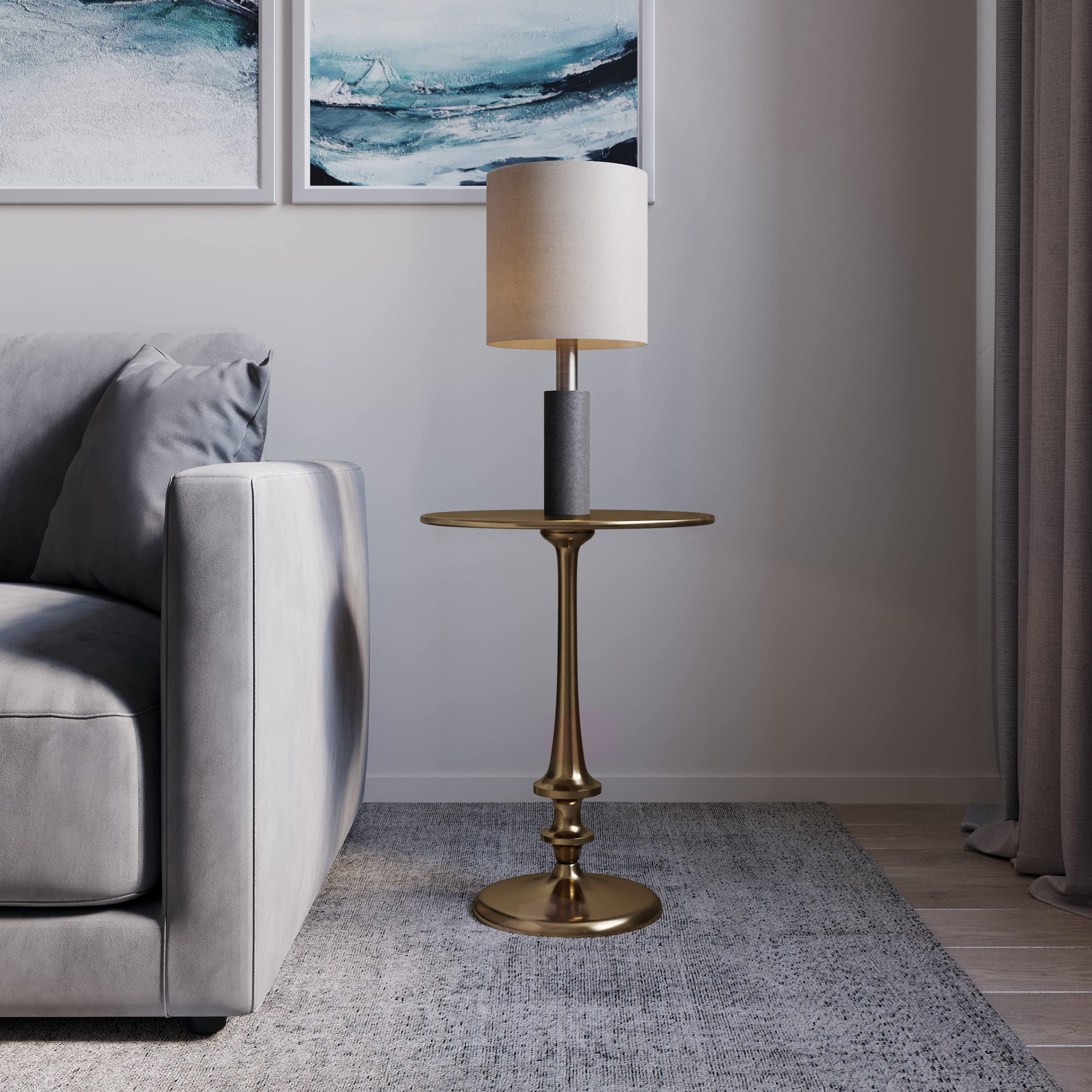 Side Table - Iron Pedestal Table with Antiqued Brass Finish for Couch