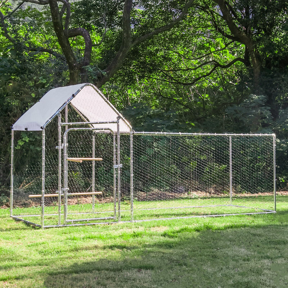 SkyRun Narrow Walk-In Metal Chicken Coop with PE Roof & Climbing Frame