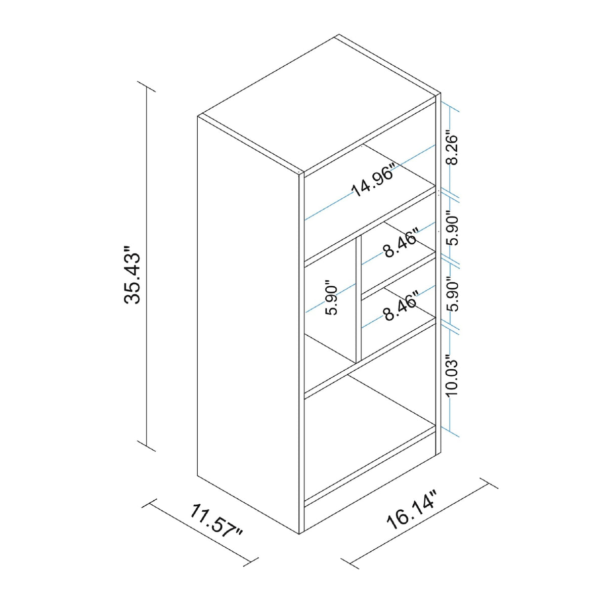Comfort Valenca 2.0 Bookcase with 5 Unique Shelves, 35-Inch Tall, Space-Saving Mid Century Modern Bookshelf with Open Design, Free Standing Storage Display, Easy Assembly, White