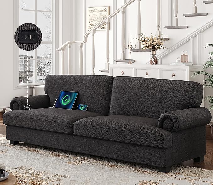 Comfy Sofa Couch with 3 Extra Deep Seats and 2 USB Charging Ports, Modern Sofa