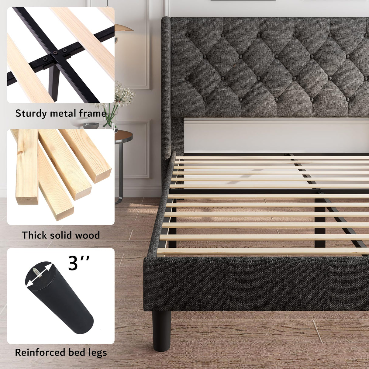 Size Platform Bed Frame with Button Tufted Headboard