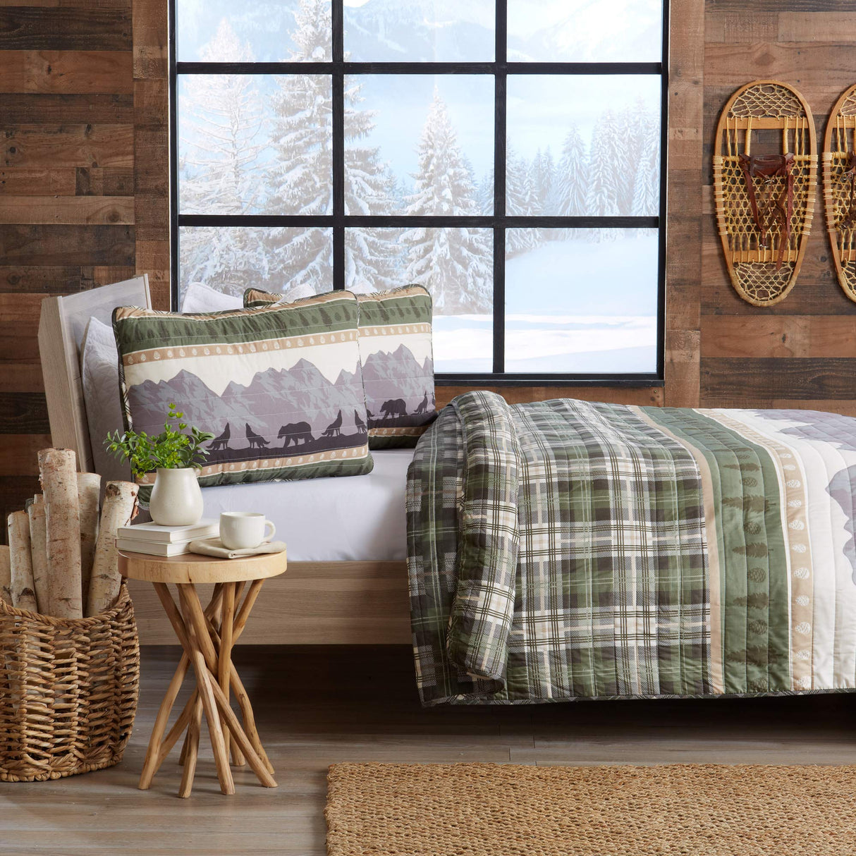 2-Piece Reversible Rustic Lodge Bedspread Quilt with 1 Sham. All-Season Quilt Set.