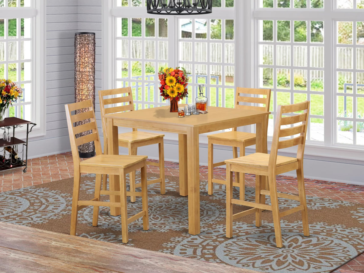 CAFE5-OAK-W 5 Piece Counter Height Pub Set Includes a Square Dining Room Table