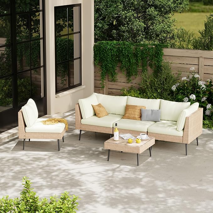 Outdoor Patio Sectional Furniture Set, 8 Piece Wicker Conversation Patio Furniture