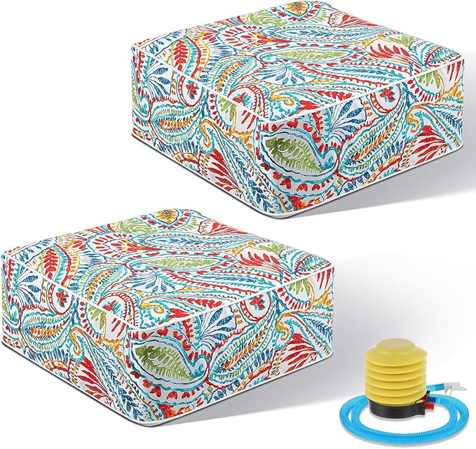 2 Pack Ottoman Poufs Indoor Outdoor Inflatable Ottoman Stool Cube Pouffe Square