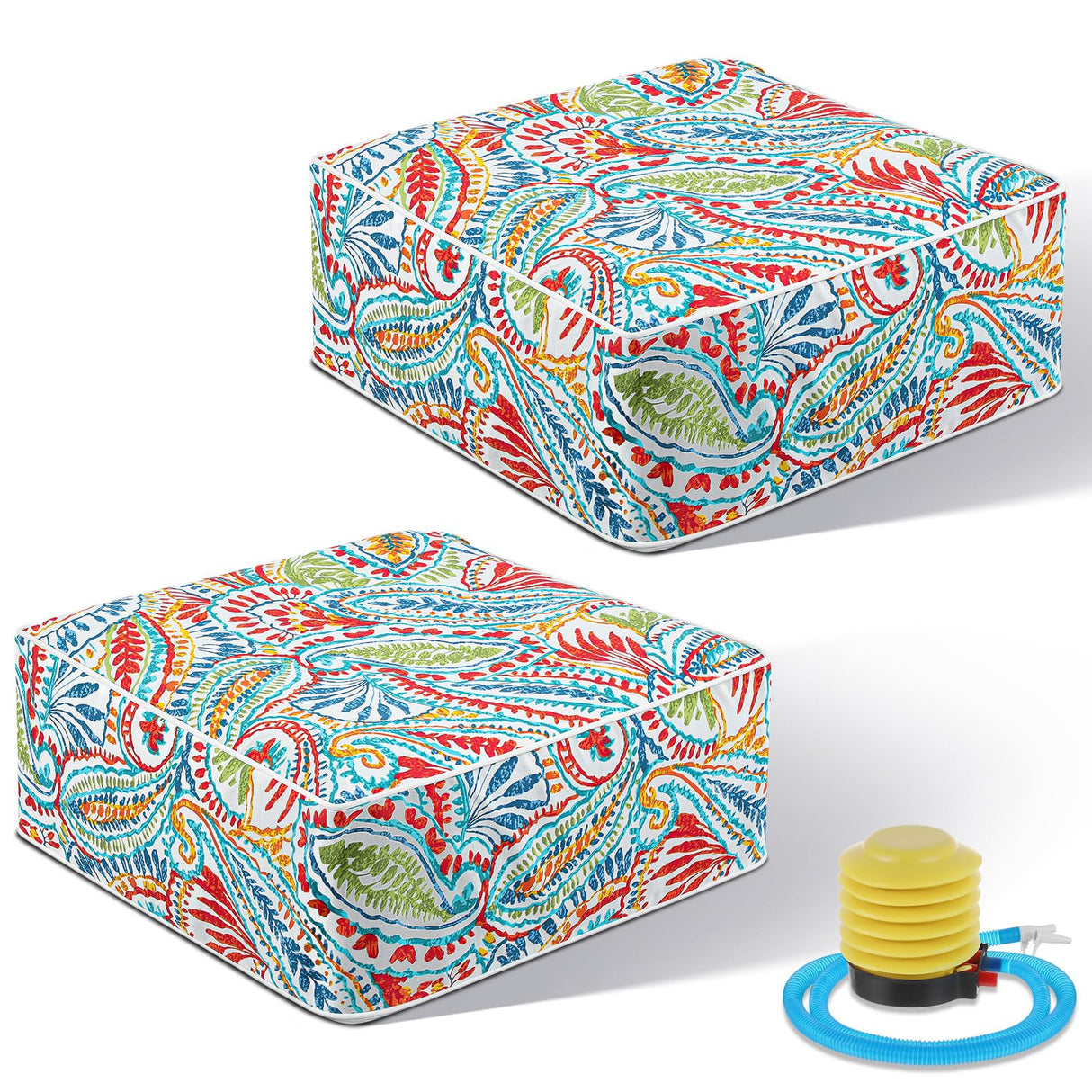 2 Pack Ottoman Poufs Indoor Outdoor Inflatable Ottoman Stool Cube Pouffe Square