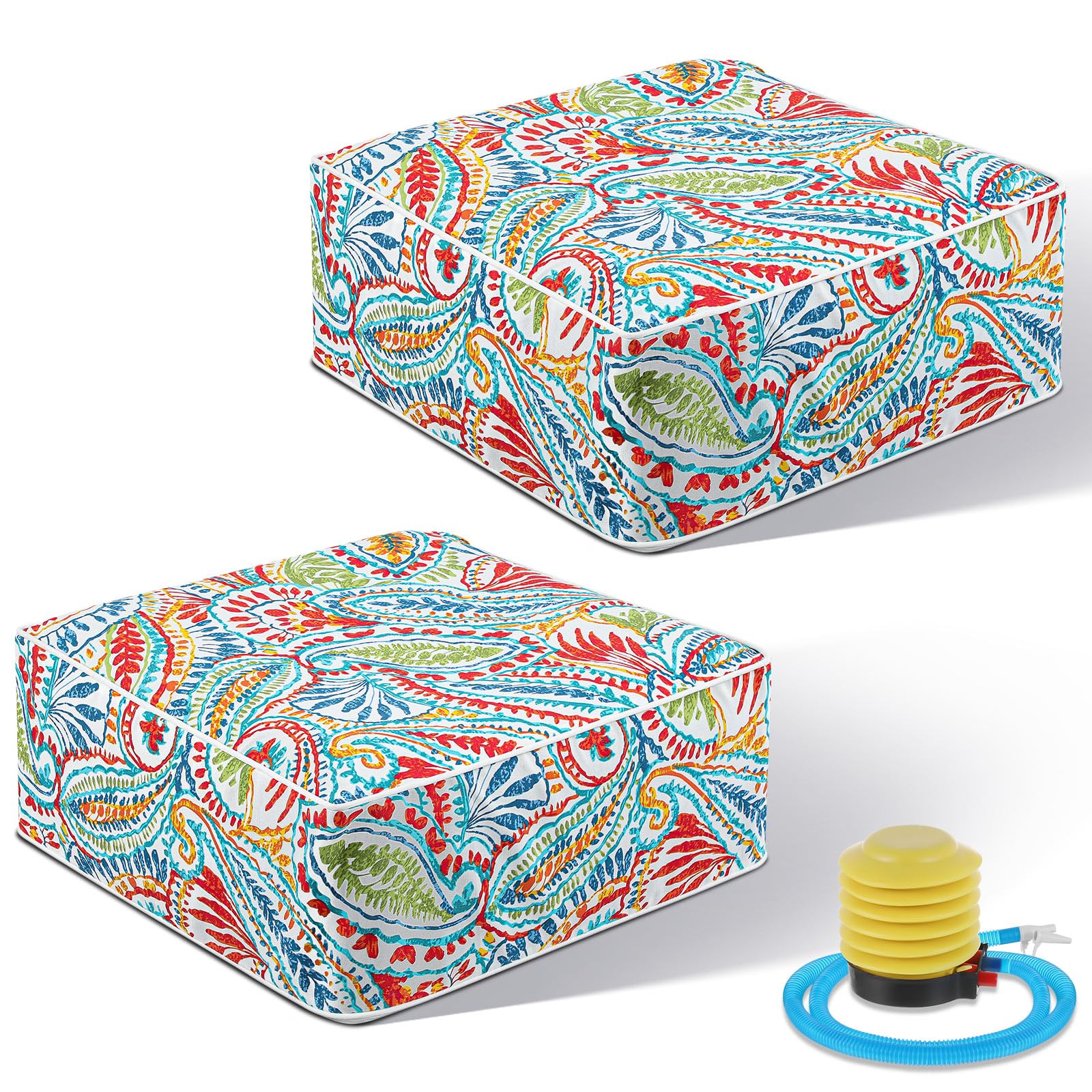 2 Pack Ottoman Poufs Indoor Outdoor Inflatable Ottoman Stool Cube Pouffe Square