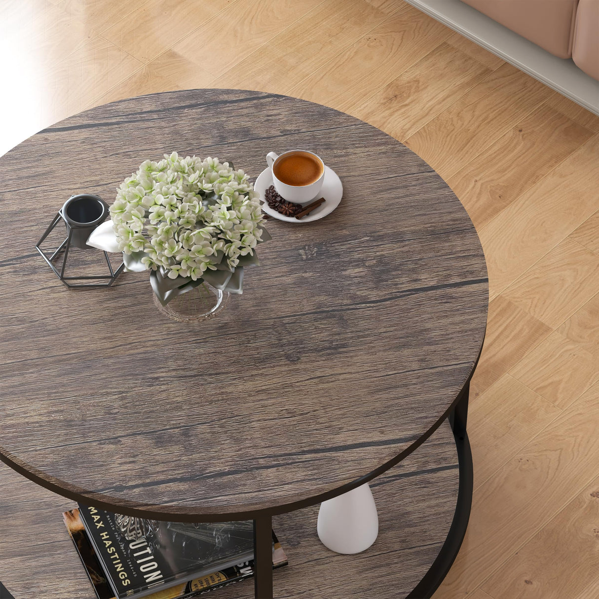 Round Coffee Table, 25.6" Small Coffee Table for Living Room