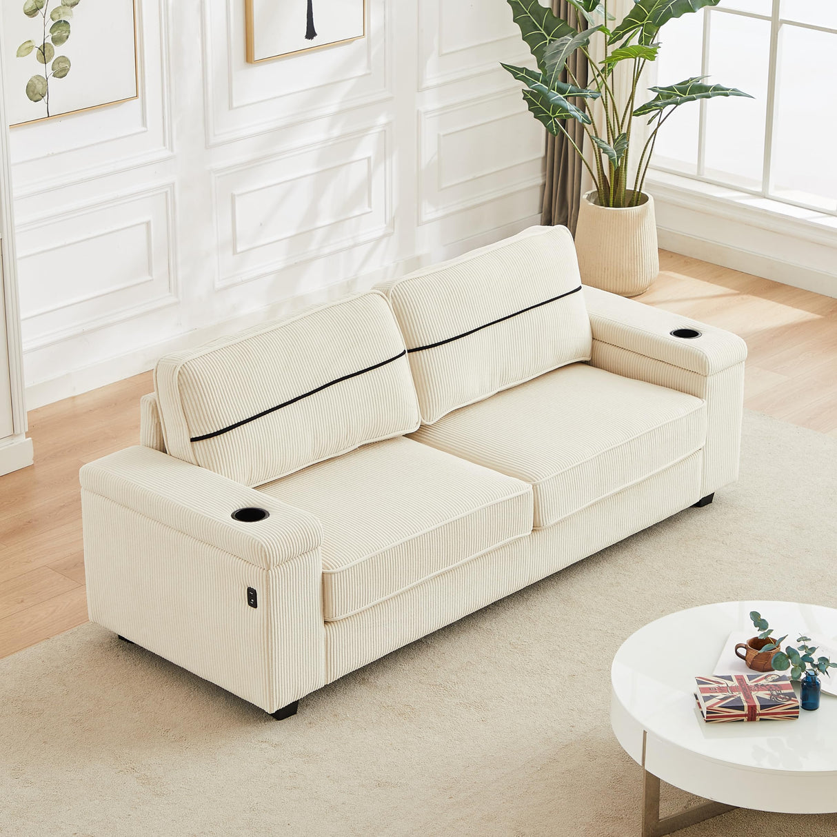 86.5" Sofa Couch for Living Room-Deep Seat Sofa with Storage Armrests,