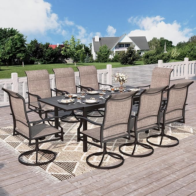 Outdoor Patio Dining Set of 9, 9 Piece Outdoor Table and Chairs Set of 1 Large Square Patio Table